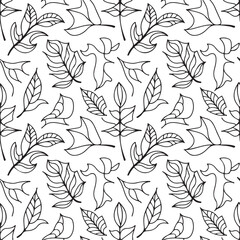 Vector seamless pattern with autumn leaves, coloring page for kids and adults