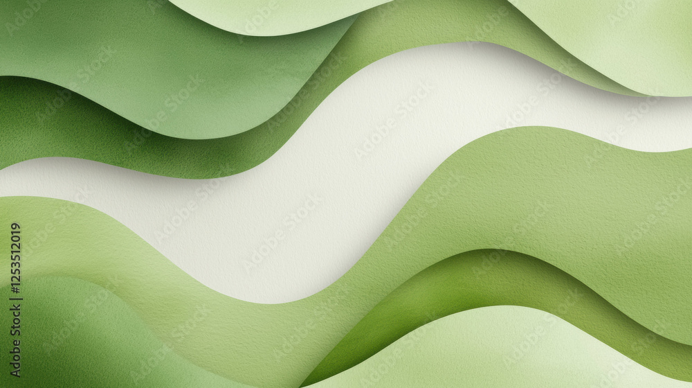 Poster Soft green abstract background with layered watercolor style waves creating fresh and calming design, ideal for business or creative projects
