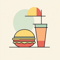 Simple Illustration of Burger and Drink Outdoors