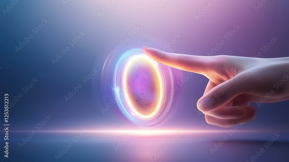 Poster a glowing fingerprint icon merging with an ad display, symbolizing deep personalization and smart ai