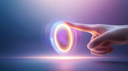 A glowing fingerprint icon merging with an ad display, symbolizing deep personalization and smart AI-driven recommendations.