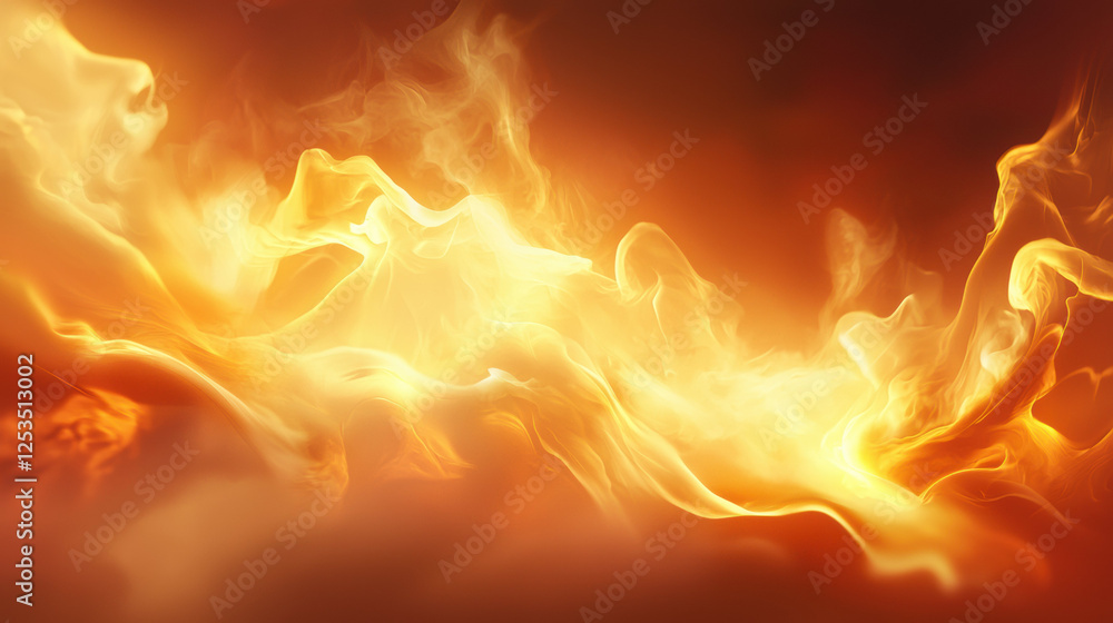 Poster vibrant and dynamic abstract background featuring swirling orange and yellow flames with soft, glowi