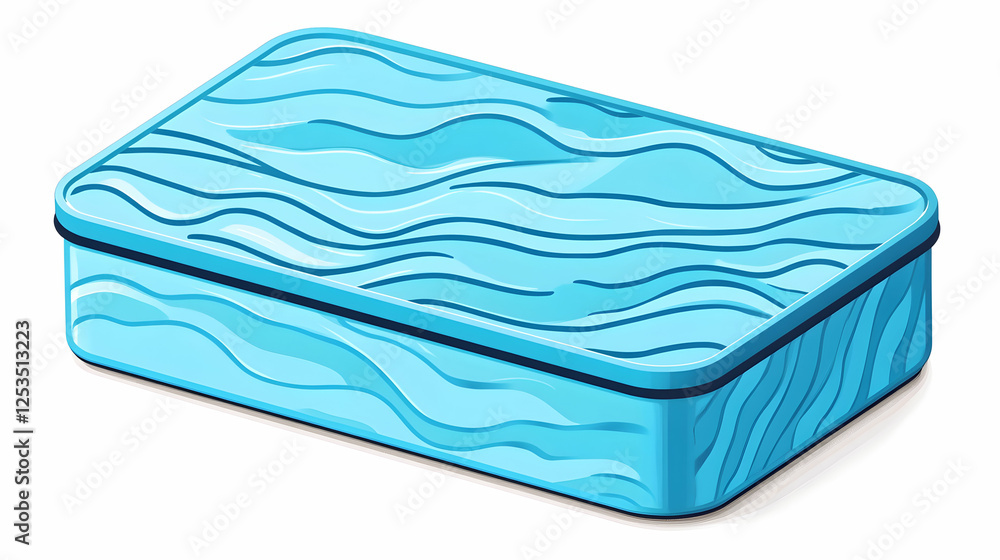 Poster blue box with wave pattern for food storage, isolated on white. food safe container for kitchen or f