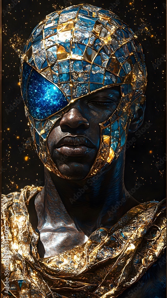 Poster achilles depicted in photorealism set in labyrinth evoking a divine mood illuminated by bioluminesce