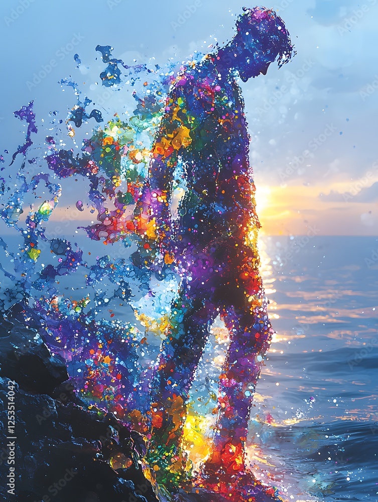 Poster orpheus depicted in abstract art set in deep ocean evoking a mysterious mood illuminated by studio l