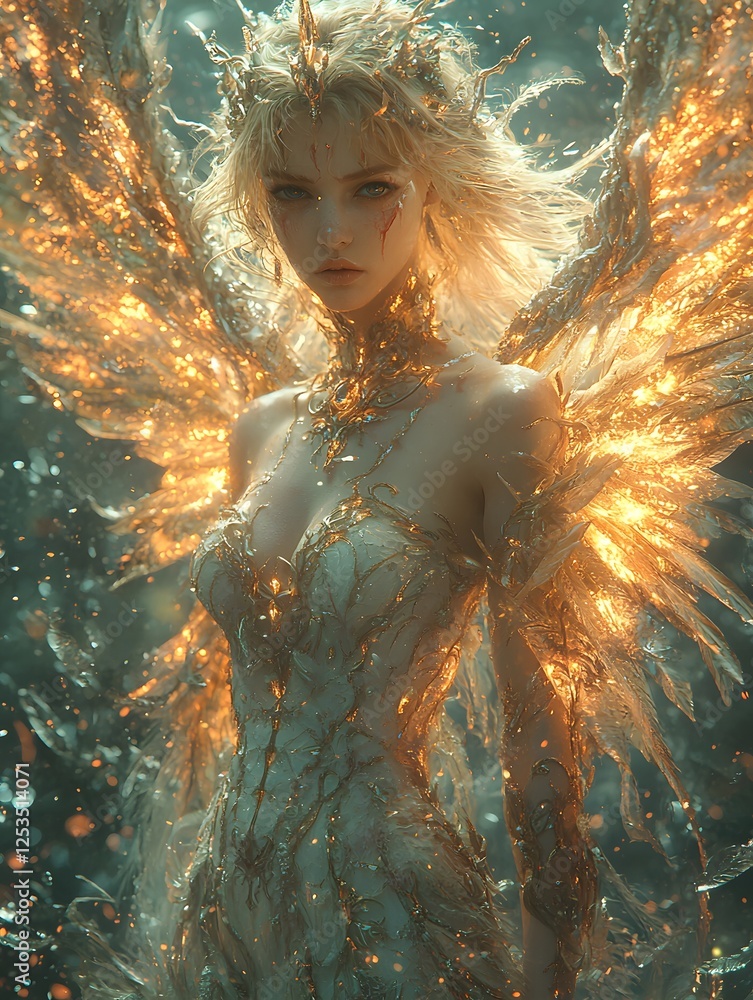 Poster athena depicted in anime style set in labyrinth evoking a tragic mood illuminated by celestial light
