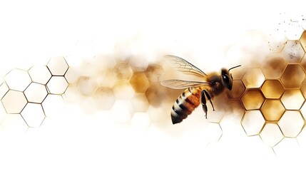 Fototapeta premium Honeybee in Flight Near Honeycomb Cells