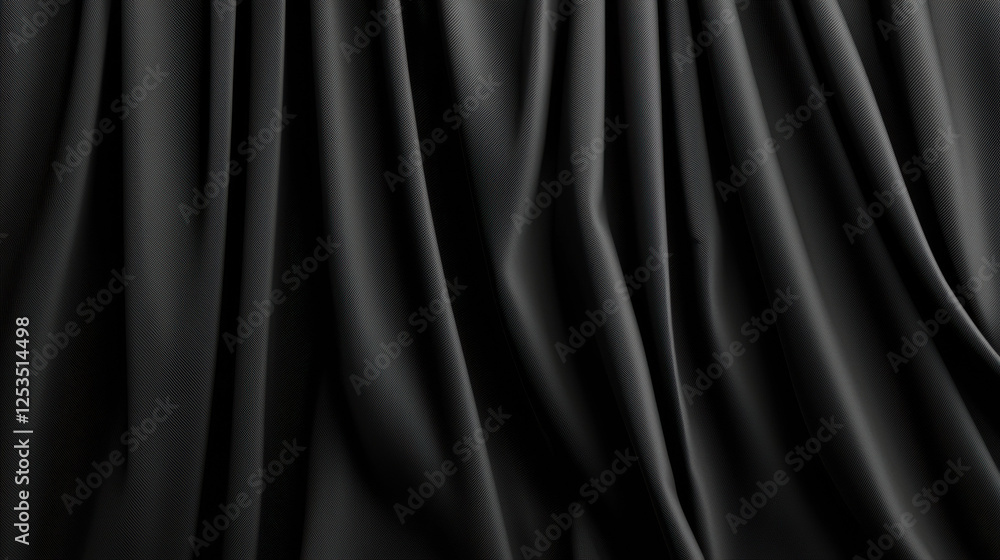Poster Elegant black fabric with soft folds and smooth texture, creating luxurious and sophisticated appearance. draped material exudes sense of refinement and timeless style