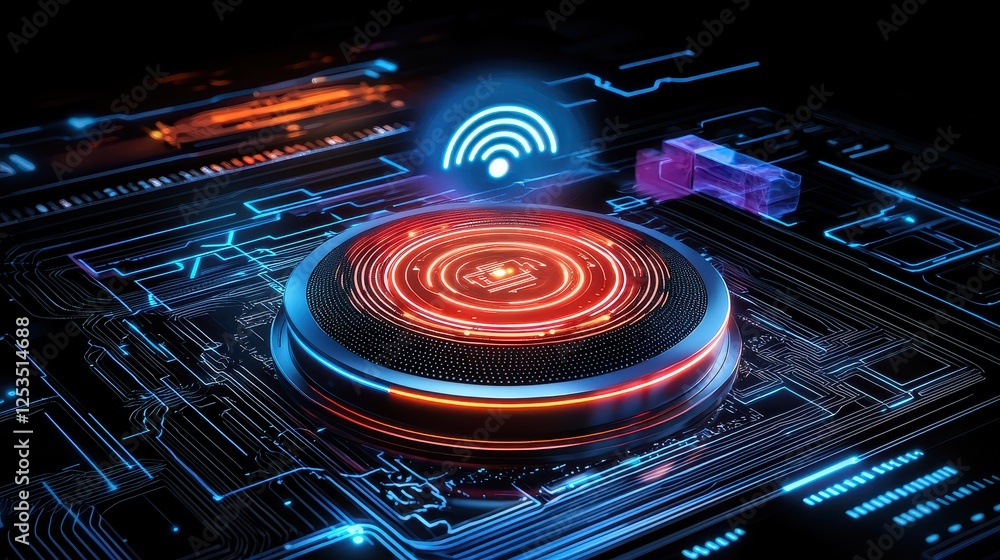 Poster a modern ai voice assistant icon floating in a digital interface, symbolizing seamless human-compute
