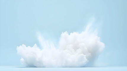Cloud explosion, powder spreading on a blue background, concept for dust dispersion, special effect illustration