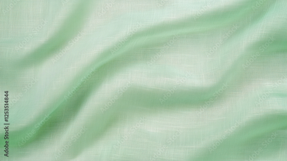 Poster Soft green fabric texture with subtle folds, creating smooth and elegant appearance, ideal for backgrounds or design elements