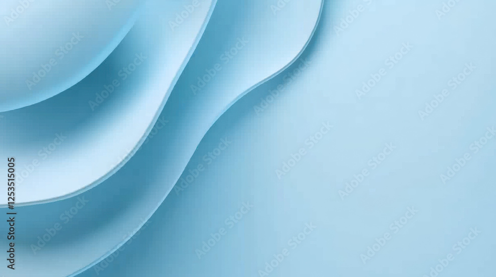 Poster Soft blue abstract background with layered wavy shapes creating calming and smooth gradient effect. design exudes simplicity and elegance, ideal for modern aesthetics