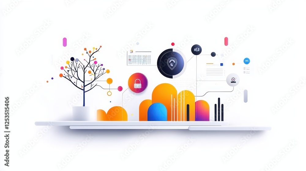Aufkleber a modern, flat-design representation of ai-powered personalization clusters, structured in a clean a