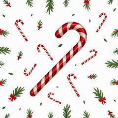 Festive candy cane pattern with mistletoe leaves, holiday cheer