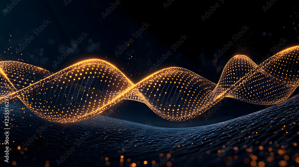 Poster dna double helix structure glittering on a dark background. scientific use image