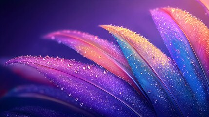 Dewy, Colorful Feathers A close-up of a flower against a blurred background, suitable for website decoration