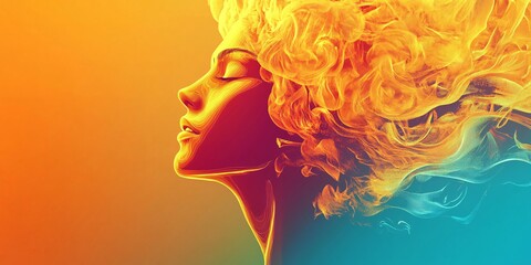 vibrant abstract portrait of a woman embracing colorful hair and light
