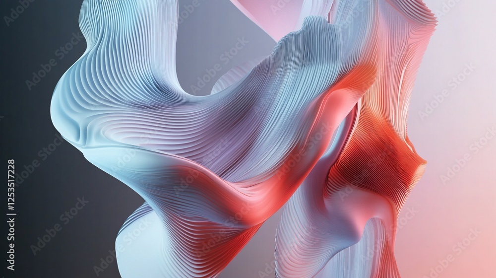 Poster abstract flowing wave pattern with red and blue colors forming an artistic design