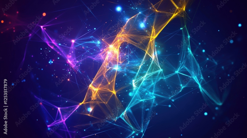 Poster abstract colorful network lines and glowing nodes