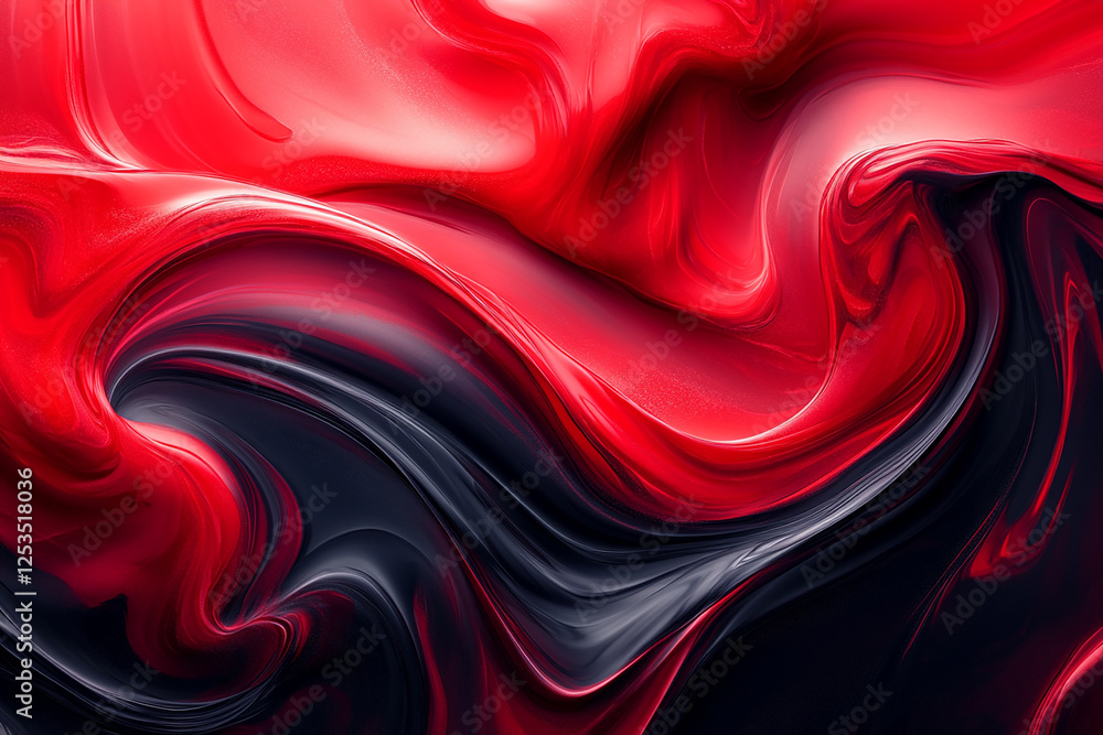 Poster dynamic swirls of red and black abstract art digital creation vibrant environment close-up view flui