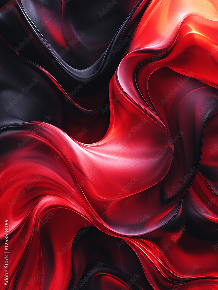 Poster dynamic flow of red and black fabric in motion abstract art installation contemporary gallery artist