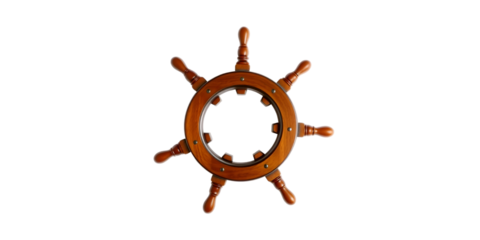 Wooden steering wheel of a ship isolated on transparent background