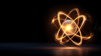 Glowing atom structure orbiting its core showing energy. For physics, science, future technology, or energy projects