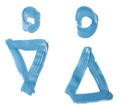 Hand-painted Blue WC gender symbols: A stylized depiction of the male and female gender symbols, painted in vibrant blue acrylics.