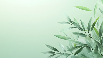 Fototapeta premium Green foliage adorns a light backdrop, ideal for natural or organic design, conveying freshness and tranquility