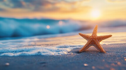 Sunset Starfish Serenity: A Coastal Paradise at Golden Hour