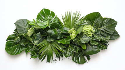 Lush tropical green leaves arrangement