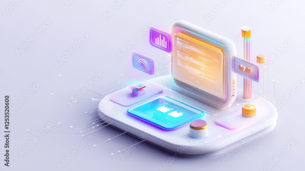 Poster abstract concept of automated marketing campaigns, floating data points and a clean, futuristic inte