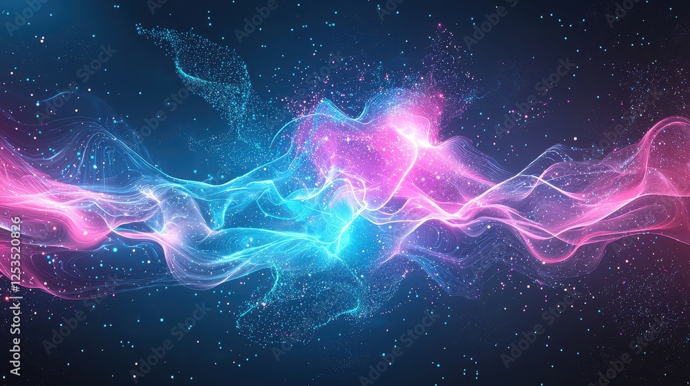 Poster abstract futuristic representation of predictive analytics, with glowing data streams and algorithmi