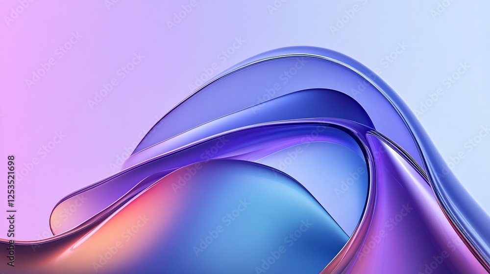 Poster abstract layered wave pattern with a gradient from violet to soft pink and orange tones
