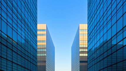 Modern office structures urban landscape photography clear sky symmetrical view architectural harmony
