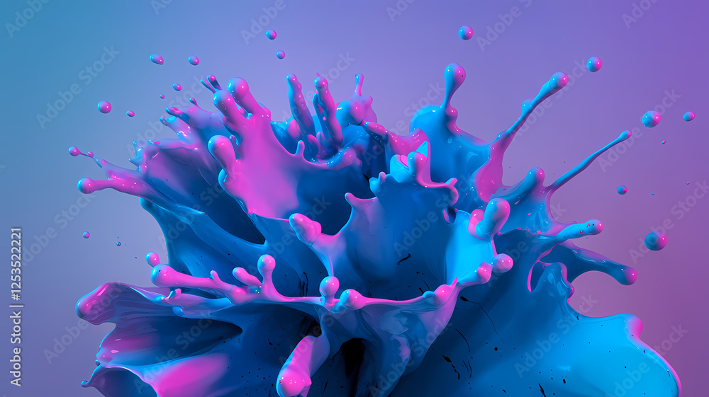 Aufkleber vibrant explosion of colors captured in mid-air with splashes of pink and blue creating a stunning a