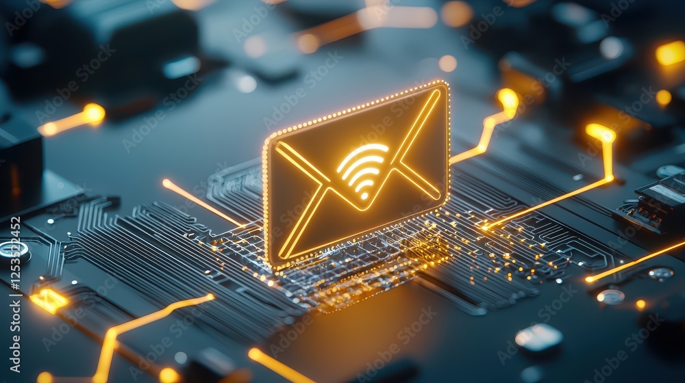 Aufkleber automated personalized email marketing concept, glowing ai-generated message tailored for a user