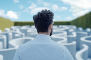 Man facing maze, decision, challenge