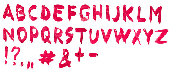 Bold Crimson Alphabet: A bold and striking alphabet in vibrant crimson red, hand-painted in a bold...