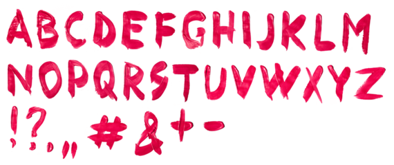 Bold Crimson Alphabet: A bold and striking alphabet in vibrant crimson red, hand-painted in a bold and expressive style, captures the essence of energy and intensity.