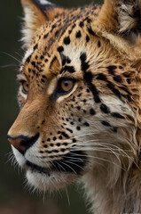 Obraz premium Amur Leopard Portrait: Striking close-up of an Amur leopard's head and shoulders, showcasing its unique spotted coat, intense gaze, and powerful presence.