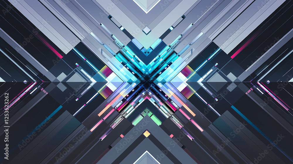 Aufkleber vibrant interplay of light and color in an abstract digital artwork showcasing geometric designs, la
