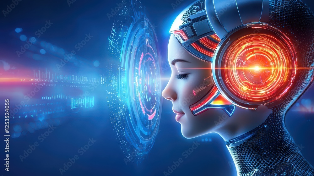 Poster hyper-personalized customer support, futuristic ai chatbot communicating with a satisfied user