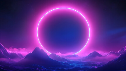 Ring shining in the purple mountains at night, digital wallpaper background for media, entertainment, arts, and conceptual ideas