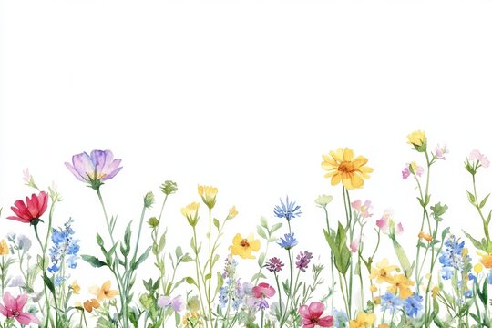 Watercolor wildflowers border design