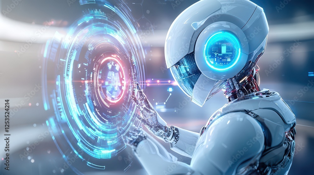 Poster intelligent automation in digital marketing, glowing ai interface adjusting strategies in real time 