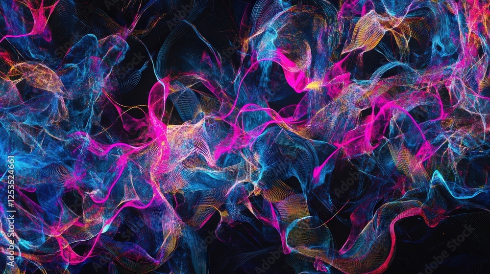 Poster abstract colorful swirling particle waveforms design