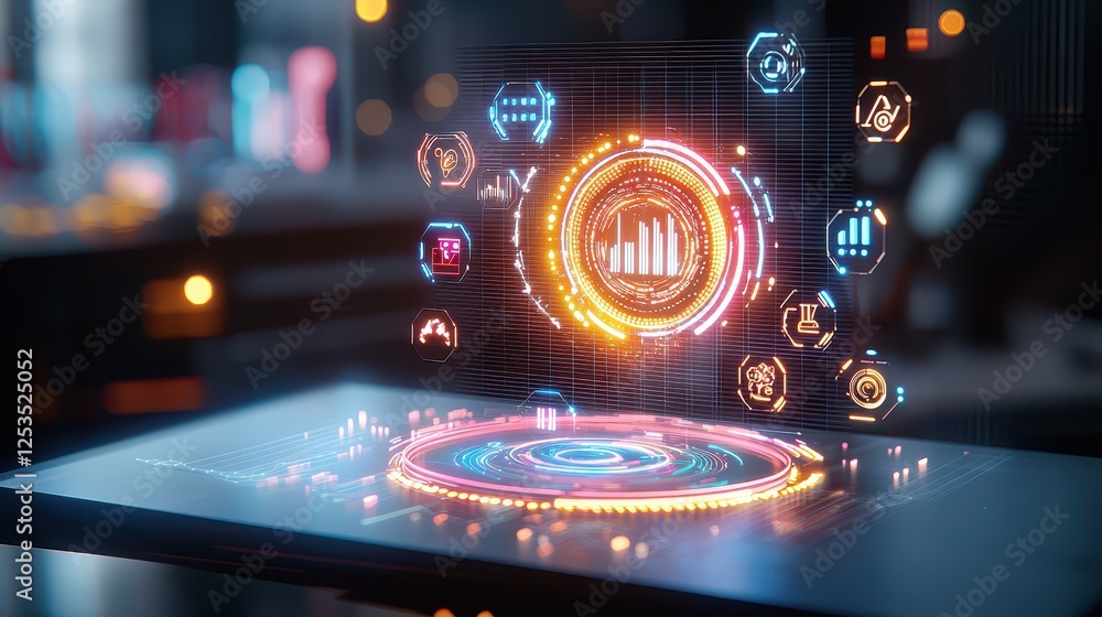 Poster minimalist depiction of ai-driven ad targeting, featuring glowing ai icons and predictive audience a