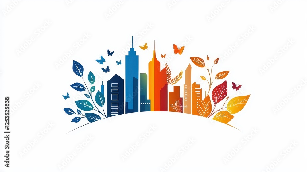 Aufkleber minimalistic flat vector design of a skyline silhouette, utilizing clean forms and contrasting color