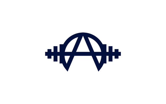 A letter Gym logo icon with dumbbell equipment letter A bodybuilding fitness concept logo 